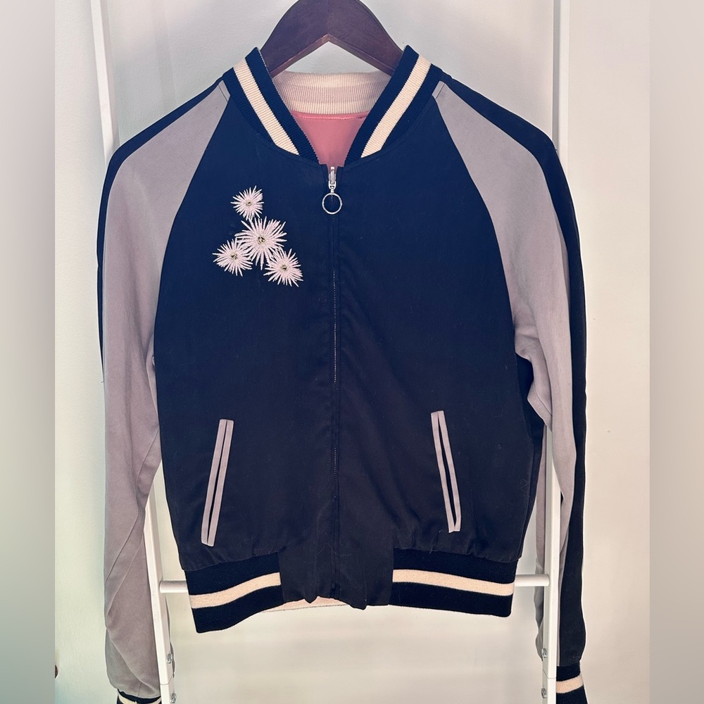 Black and Gray Women's Bomber Jacket